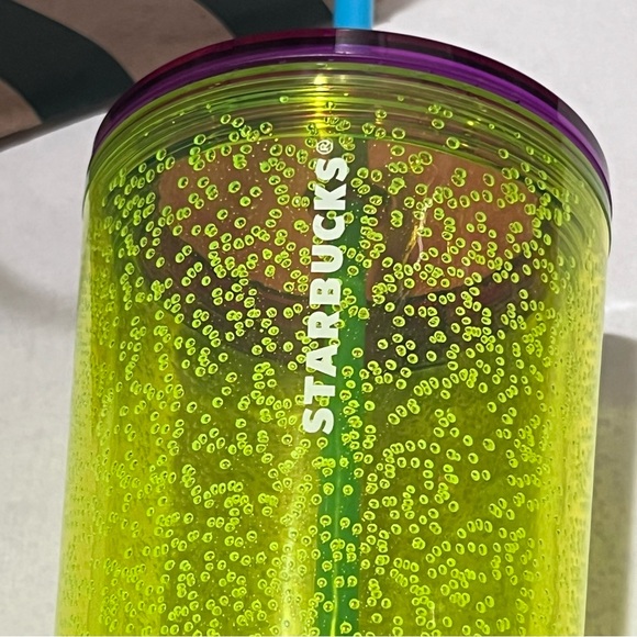 Starbucks Neon Yellow Bubble Cold Cup Tumbler with Straw 24oz Yellow/Purple/Blue - Picture 3 of 10